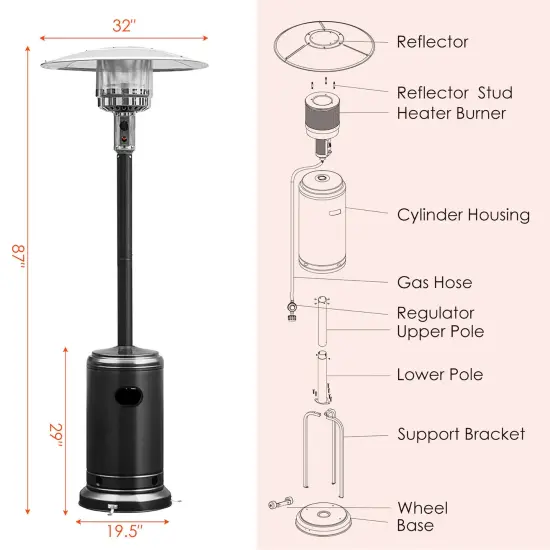 Costway 50000 BTU Propane Patio Heater Standing Steel with Wheels Grey/Black/Silver {3}