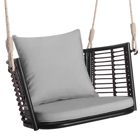 Costway Patio Hanging Rattan Basket Chair Swing Hammock Chair with Seat Cushion Navy/Grey/Beige {7}