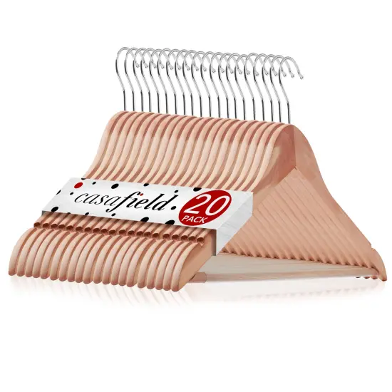 Casafield - Red Cedar Wooden Suit Hangers with Smooth Finish, Notches, and Swivel Hook - Natural Wood Hangers for Clothes, Coats, Pants, Shirts, Skirts {1}