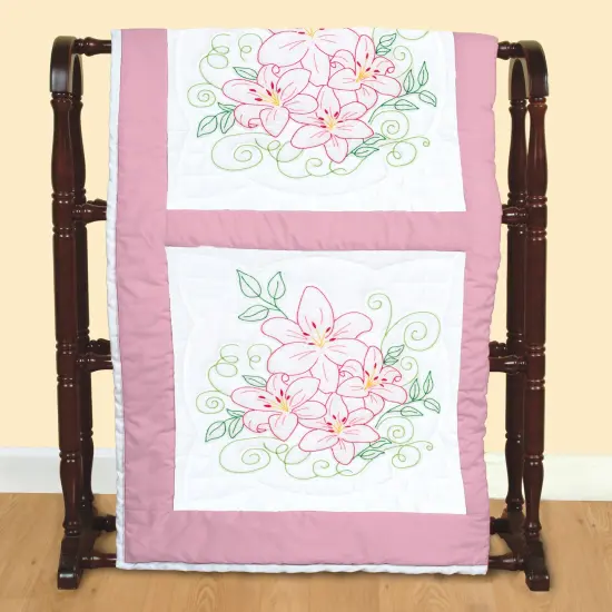 Jack Dempsey Stamped White Quilt Blocks 18"X18" 6/Pkg-Lillies {3}