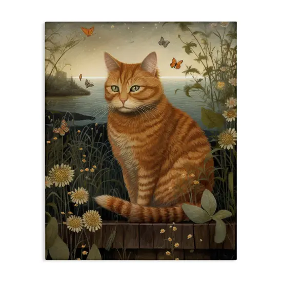 Stupell Industries Orange Cat by Pond Canvas Wall Art {1}