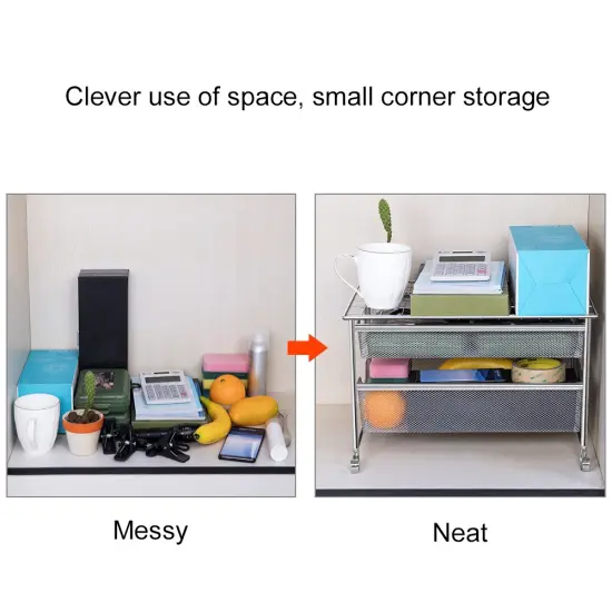 2-Tier Metal Under Sink Sliding Cabinet Basket Organizer Bathroom Storage Shelf {4}