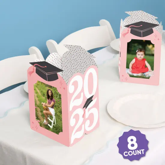 Big Dot of Happiness Rose Gold 2025 Graduation Photo Holder Centerpieces, 4x6 Picture Display Box, Table Decoration Centerpiece for Pink Grad Party Decor, 8 Count {3}