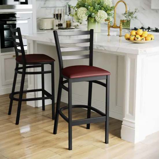 Emma and Oliver 2 Pack Ladder Back Metal Restaurant Barstool CherryWood/Black {9}