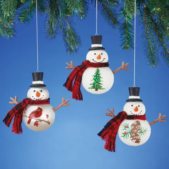 Collections Etc Charming Festive Snowman Ornaments 3-Piece Set {1}