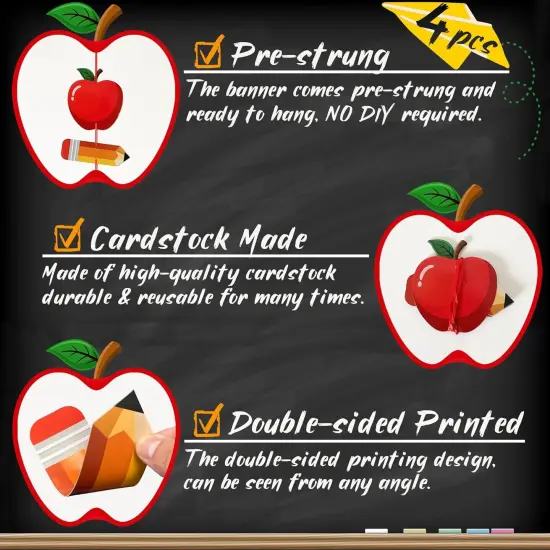 4 Strings Pencil Apple Garland Banner Welcome Back to School Decorations {2}