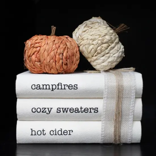 Fall Faux Book Stack Decor with Burlap Ribbon Wrap {5}
