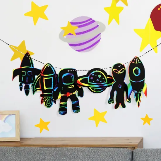 Wrapables 36pc Rainbow Scratch Arts Ornaments, DIY Magic Scratch Arts and Crafts, Outer Space {5}