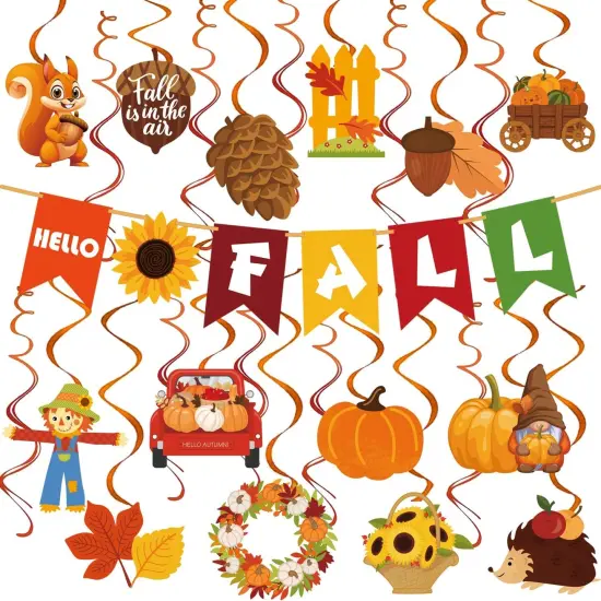 43 Pcs Fall Hanging Swirls Autumn Foil Swirls Spirals-Fall Party Decorations {1}