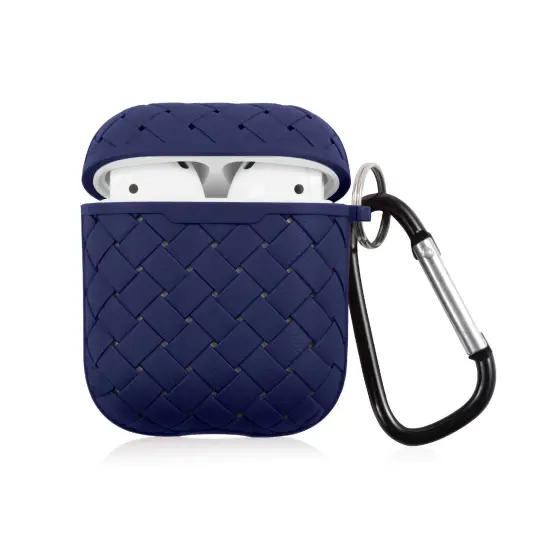 For Apple AirPods 2 / 1 Case, Protective Cover with Keychain for Women Men, Blue Weave Pattern {1}