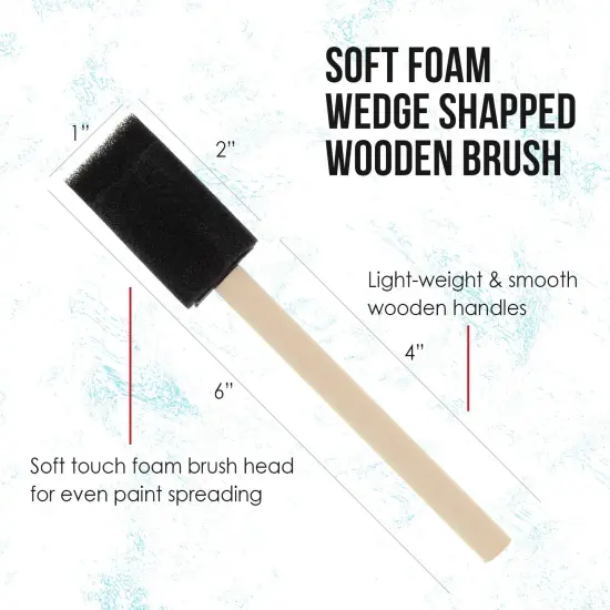 1 inch Foam Sponge Wood Handle Paint Brush Set (Value Pack of 50) - Lightweight, durable and great for Acrylics, Stains, Varnishes, Crafts, Art {3}