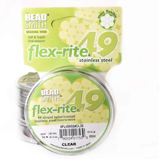 The Beadsmith Flex-Rite Wire &ndash; 49 Strand, Nylon Coated, Stainless Steel Beading Wire &ndash; Clear Color, .024&rdquo; Diameter, 30-Foot Spool &ndash; Flexible Wire for Necklace, Bracelet and Jewelry Making {1}