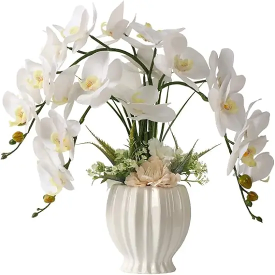 Artificial Orchid in White Vase &ndash; Elegant Faux Flowers for Home & Office {1}