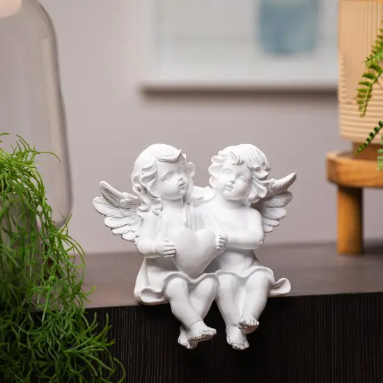 Northlight Sitting Boy and Girl Cherubs with Heart Statue - 6.75" White {4}
