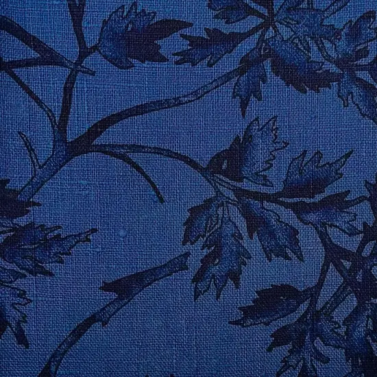 1 Yard Indigo Pure Linen Grape Vines Print Fabric Midweight Printed 58 Inch Width {1}