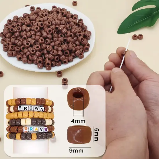 MIIIM 1200PCS 6x9mm Pony Beads Bulk, Brown Kandi Beads for Bracelets Making Kit, Hair Braids Crafts for Jewelry Making (Umber Brown) {6}