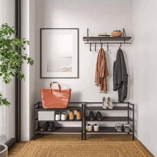 Seville Classics 3-Tier Resin Slatted Shoe Rack Silver mist {8}