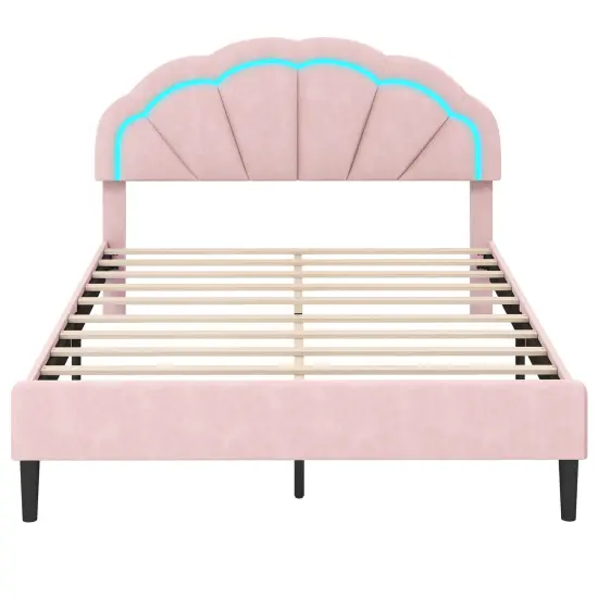 andink Velvet LED Bed Frame with Adjustable Headboard and Under Bed Storage {8}