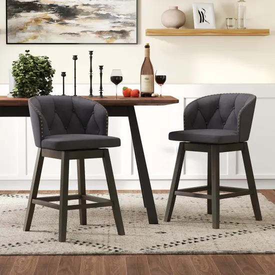 Costway 2/4 PCS Counter Height Bar Stools Fabric Upholstered Island Stools with 360&deg; Swivel Seat Gray {9}
