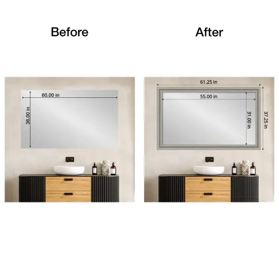 Amanti Art Mirror Makeover Bathroom Mirror Frame Border Kit -Fully Assembled Peel and Stick Frame - Mirror NOT Included - Parlor Trim Parlor Silver {4}