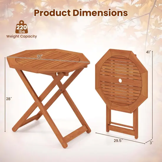 Costway 1/2 PCS Outdoor Patio Folding Wood Dining Table for 4 with 2" Umbrella Hole for Garden {3}