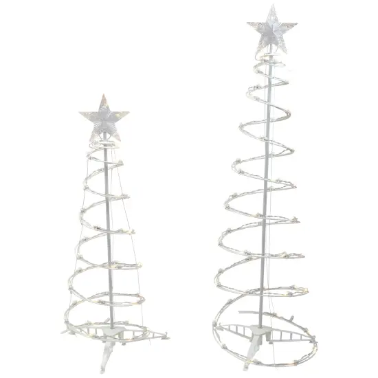Northlight LED Lighted Spiral Outdoor Christmas Trees - 3' and 4' - Warm White Lights - Set of 2 {3}