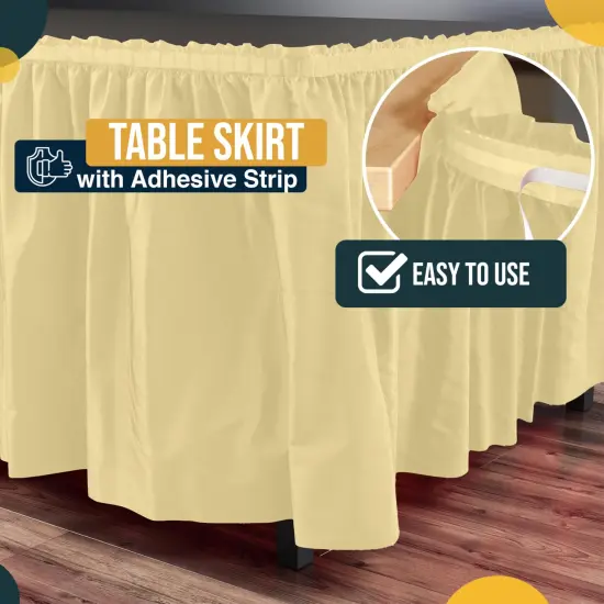 Ruffle Disposable Table Skirt 14 Ft Long Pleated Table Skirts with Adhesive Strip &ndash; Fits 6ft+ Rectangle or Round Tables &ndash; Ideal for Birthday Parties, Gender Reveal, Baby Showers & Event Decorations 6 pack by Exquisite Light Yellow {3}