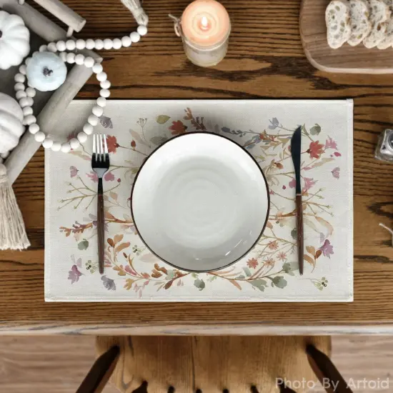 Set of 4 Floral Leaves Fall Placemats - 12x18 Inch (Brown) {2}