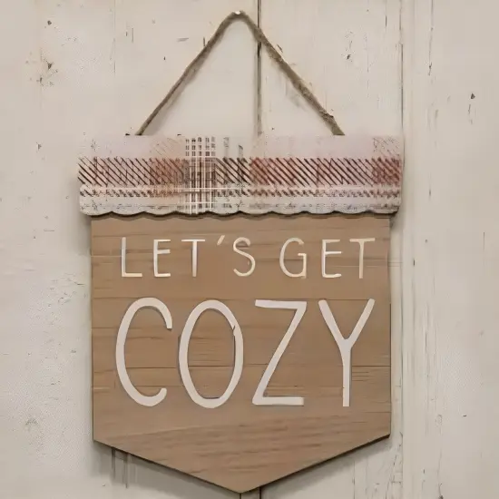 Wooden Pennant Sign with Jute Rope Wall Hanging Decor Get Cozy Plaid {2}