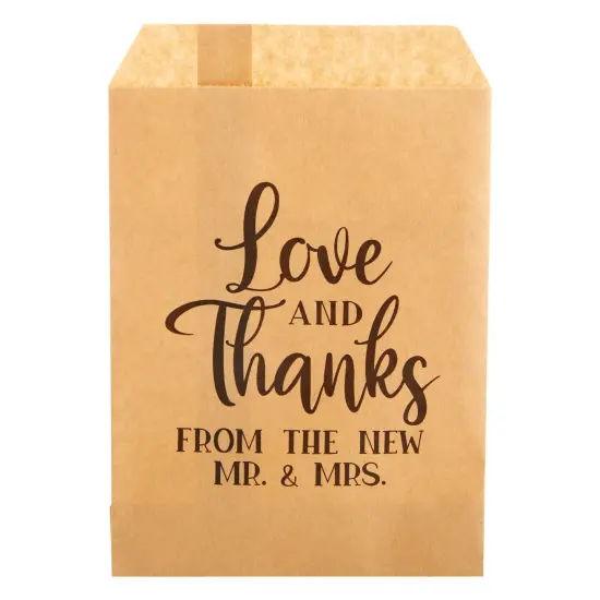 100 Pack Love and Thanks From the New Mr & Mrs for Wedding, Party Favor Bags for Goodie, Gifts, Decorations, 5x7.5 in Brown {6}
