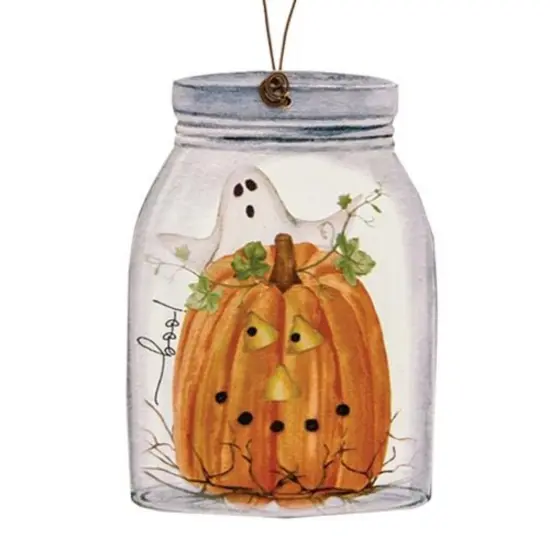 Multi-Color Wooden Fall Ornament with Pumpkin Jar Designs and Autumn Phrases for Seasonal Decor 3 Asstd. {2}