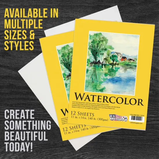 11" x 14" Premium Heavyweight Watercolor Paper Pad, Pack of 2 (12 Sheets Each), 140lb (300gsm) - Spiral Bound, Cold Pressed, Acid-Free, Wet, Water Color Paper - For Artists, Students {5}