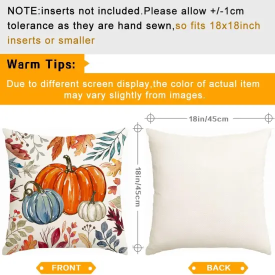 Pack of 2 Fall Orange Pumpkin Pillow Covers 20x20 {4}
