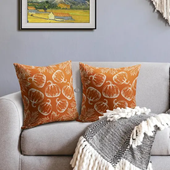 Set of 2 Pumpkin Fall Pillow Covers 18x18(Burnt Orange) {3}