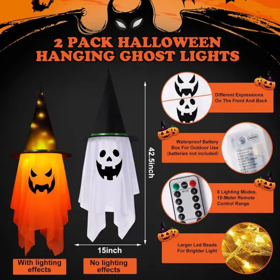 Set of 2 Halloween Hanging Ghosts {3}