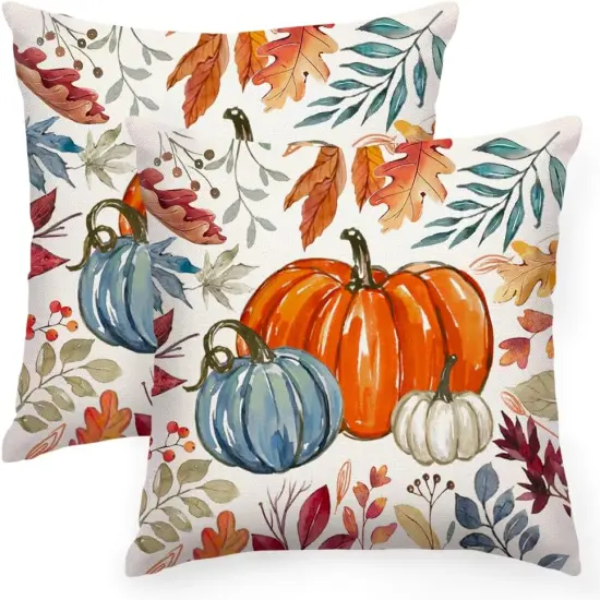 Pack of 2 Fall Orange Pumpkin Pillow Covers 20x20 {1}