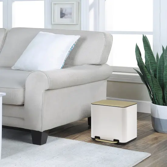 6 Liter(1.58 Gallon) Small Trash Can with Plastic Inner Buckets White+gold {2}