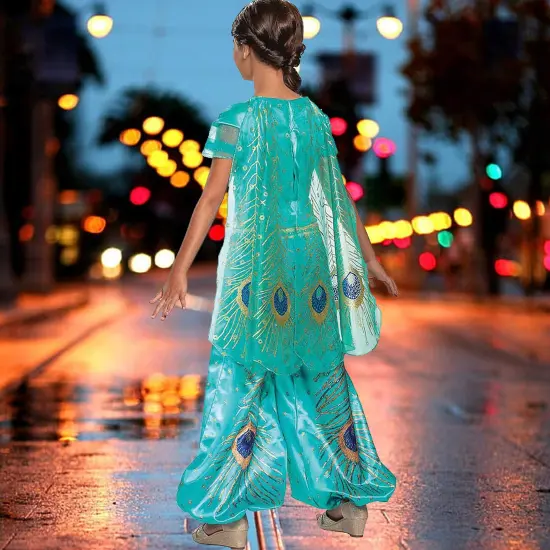 Jasmine Teal Deluxe Girls Costume with Cape Iconic Disney Princess {4}