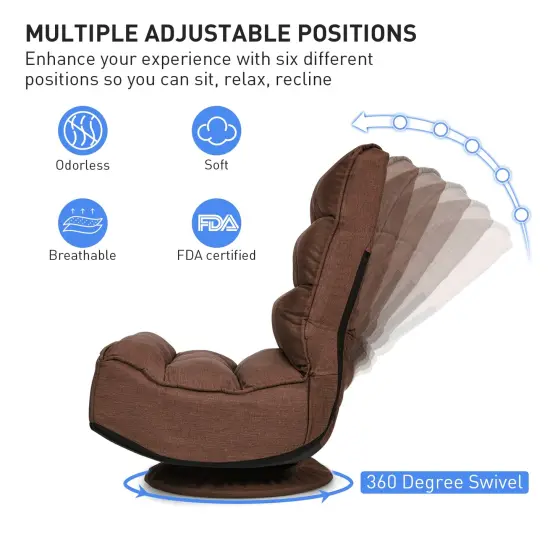 5-Position Folding Floor Gaming Chair with 360 Degrees Swivel Base Suitable for Any Room Rustic Brown {6}