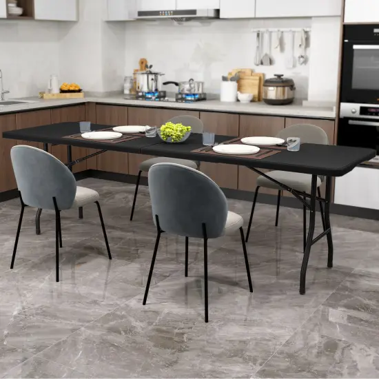 8 Feet Patio Portable Fold-in-Half Table with Robust Metal Legs and Joint Safety Lock Black {6}