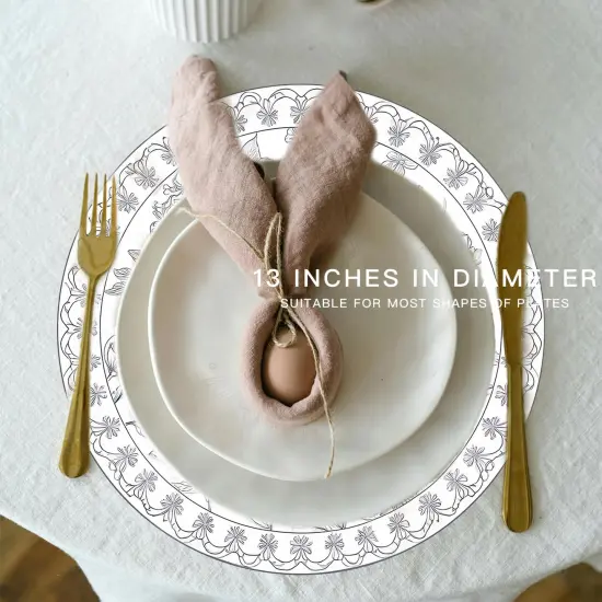 50 Pieces 13" Floral Place Mats, Disposable Round Retro Theme Placemats Nonslip Paper Table Mats for Dinner Wedding Party Decor {2}