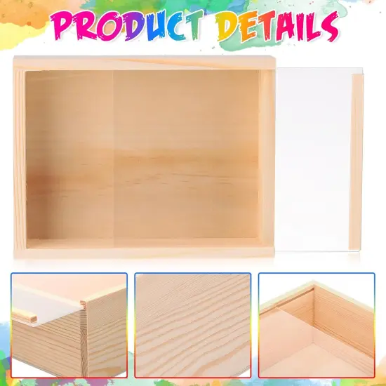 6 Pcs Wood Boxes with Window for Crafts 7.8 x 6 x 2.8 Inch Unfinished Wood Box Small Wooden Storage Boxes Wooden Display Box with Sliding Transparency Lid for DIY Birthday Party Gift Favor {2}