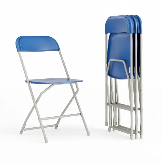 Emma and Oliver Plastic Folding Chair - 4 Pack 650LB Weight Capacity Blue {2}