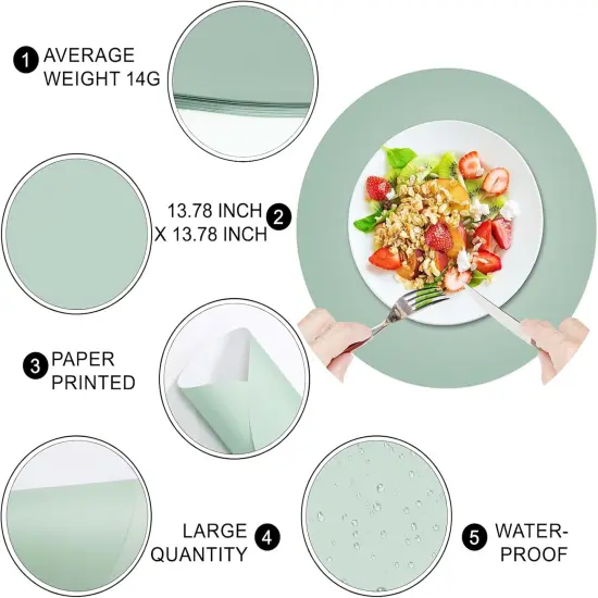 50 Pcs Sage Geen Disposable Paper Placemats Sage Round Paper Table Mats Green Paper Doilies Decorative Placemats Bulk Paper Charger for Wedding Banquet Party Dining Table Decor {3}
