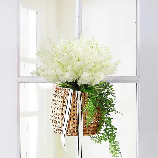 6Pcs Artificial Fake Silk Wisteria Flowers, 13.7'' Faux Hyacinth Flowers for Home Garden Outdoor Cemetery Grave Fences Spring Summer Decor Floral Arrangements, White {2}