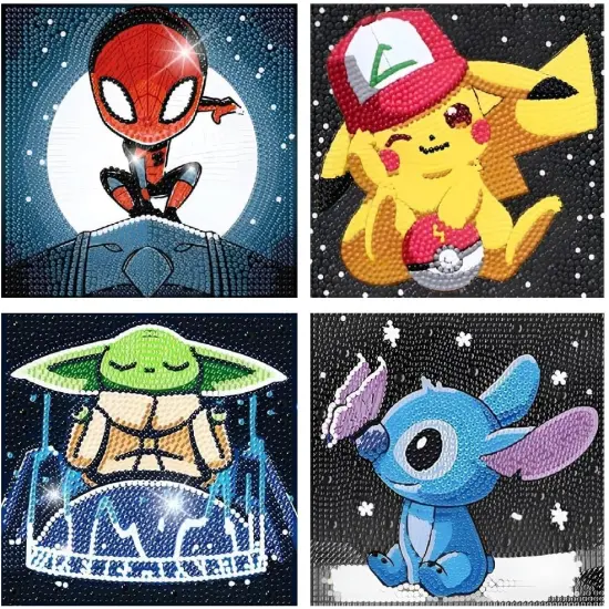 Diamond Art Kits for Kids, Diamond Painting Mosaic Kits for Ages 8-12 and Kids Diamond Art Kits for Girls and Boys, Full Drill Crystal Art Kits for Home Wall Decor - Set of 4 Pieces 6" x 6" {1}