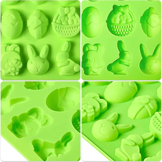 Easter Silicone Chocolate Molds, 4 Packs Egg Rabbit Bunny Shaped Candy Mold Non Stick Baking Pan for DIY Chocolate, Fondant, Gummy, Jelly, Hot Chocolate Bomb, Cake Topper {4}