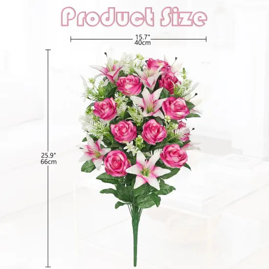 Memorial Day Flowers for Cemetery, 36 Stems Realistic Mixed Rose Lilies Artificial Flowers Bouquet Bush,Cemetery Flowers for Grave, 25.9 in. Sympathy Silk Cemetery Flowers {2}
