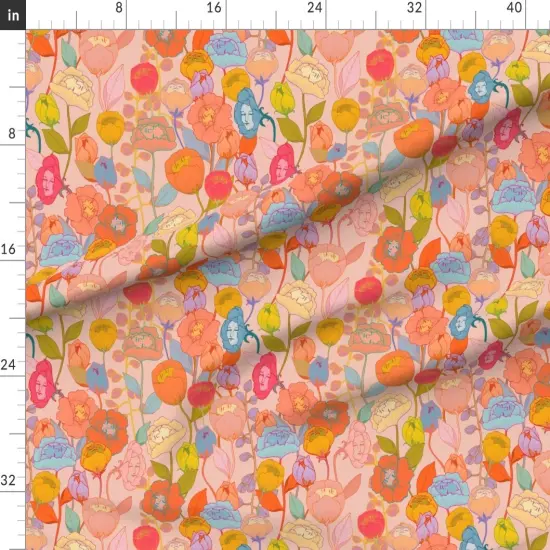 Various Fabrics by the Yard or Fat Quarter Surreal Floral Maximalist Psychedelic Fantasy Magical Flowers With Faces Bright Pastel Custom Printed Fabric by Spoonflower {1}
