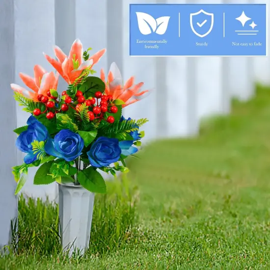Artificial Cemetery Flowers for Grave, Set of 2 Artificial Flowers Bouquet Memorial Flowers with Vase for Outdoor Cemetery Headstones Graveyard Gravestone Decoration {3}